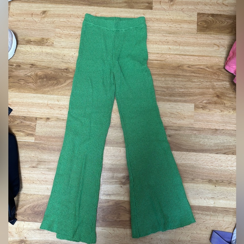 Staud Green Flare Ribbed Pants